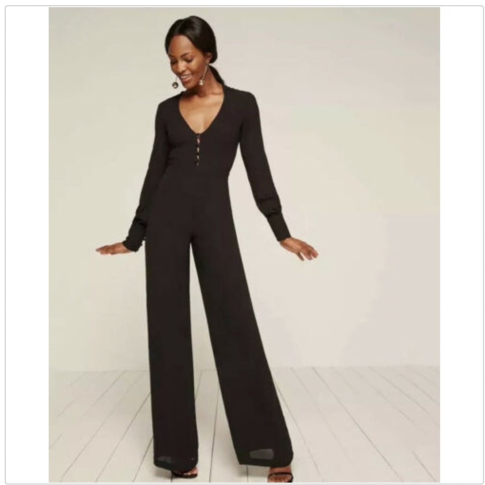 Reformation Black Wide Leg Camellia Jumpsuit XS 0